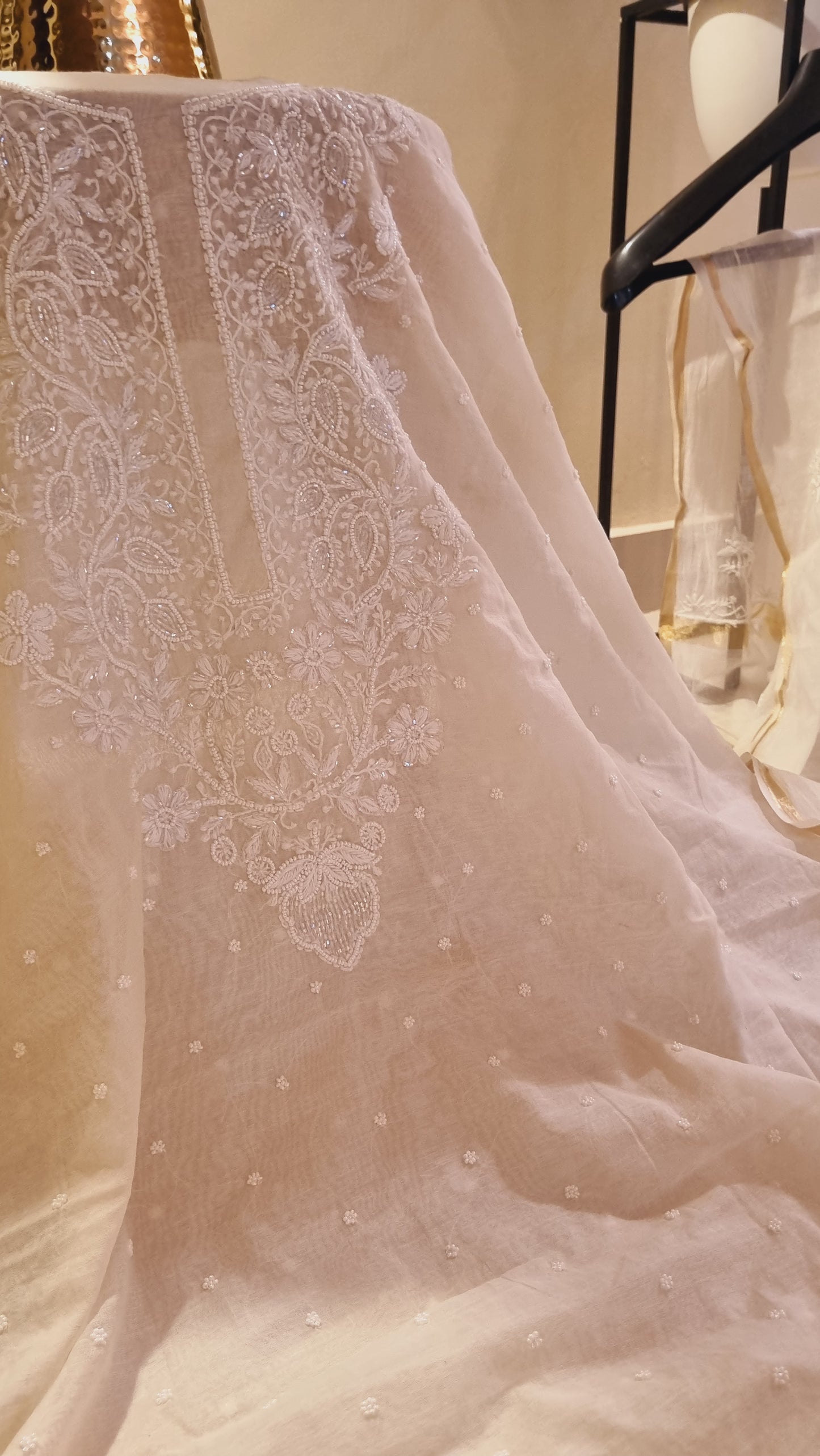 Mul chanderi chikankari suit