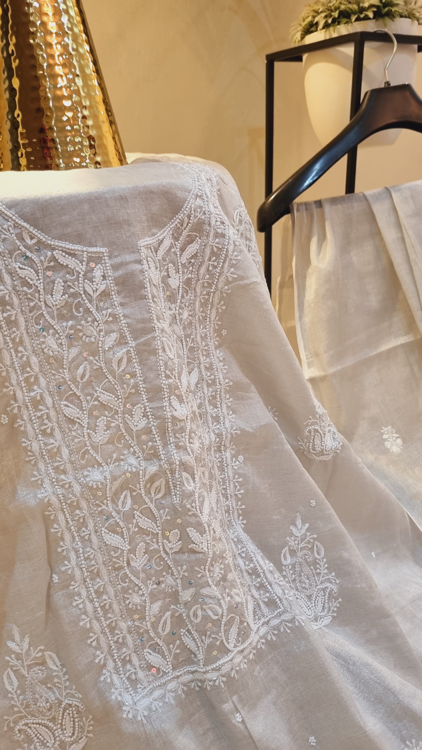 Chanderi silk chikankari suit