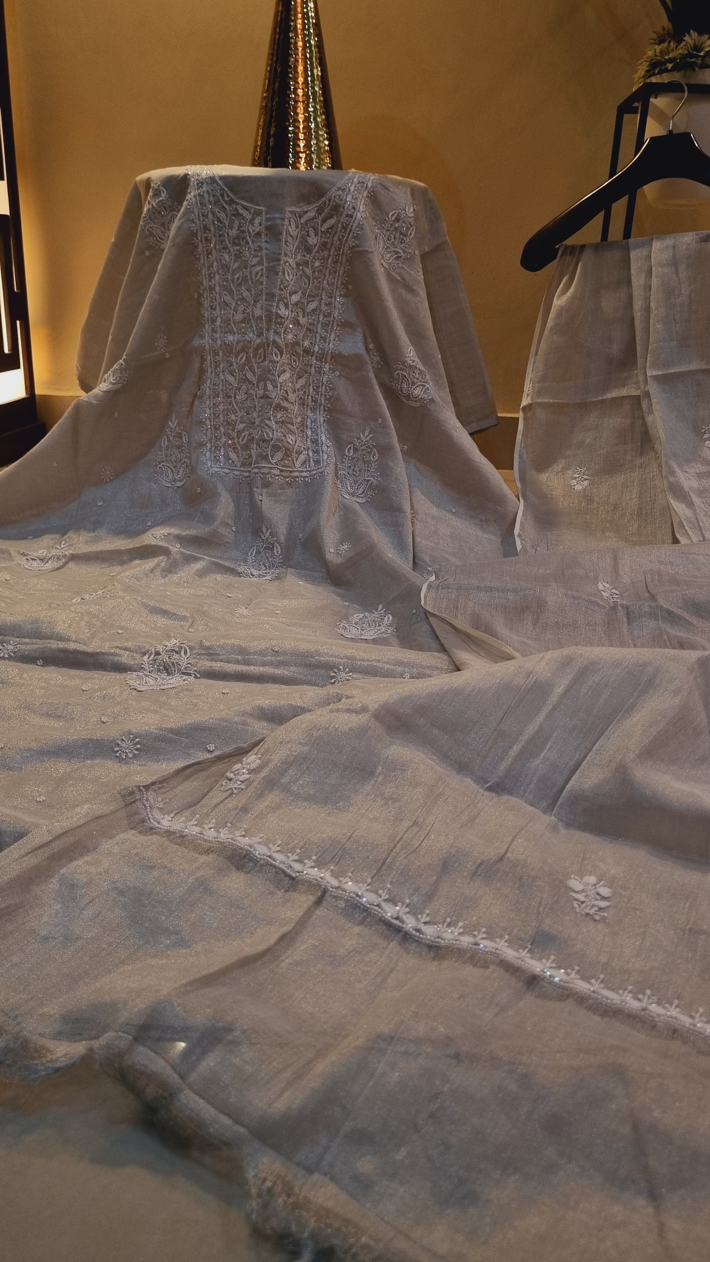 Chanderi silk chikankari suit