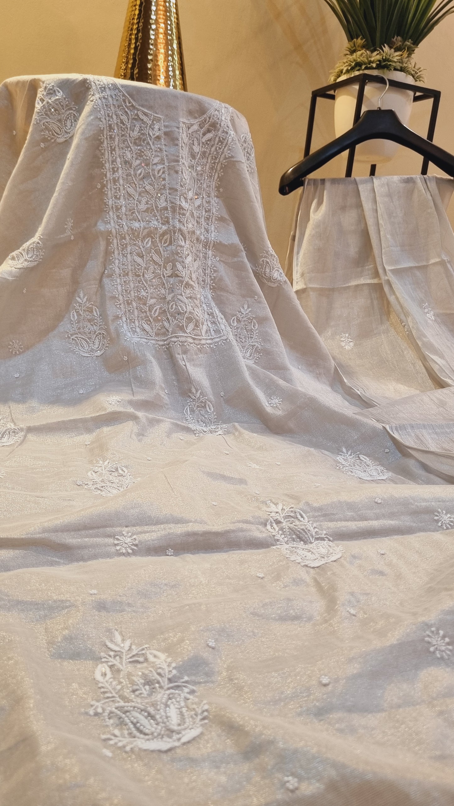 Chanderi silk chikankari suit
