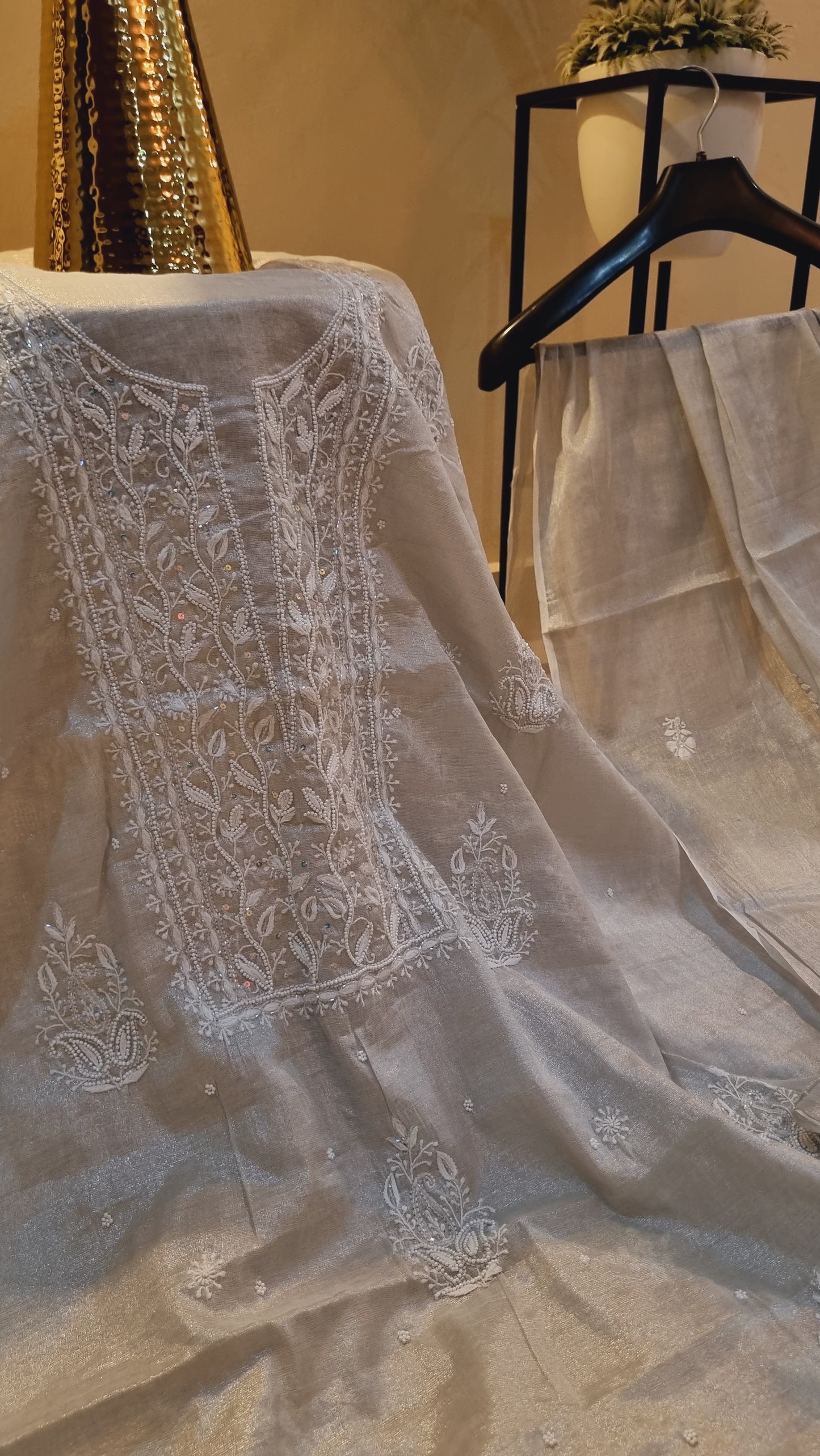 Chanderi silk chikankari suit
