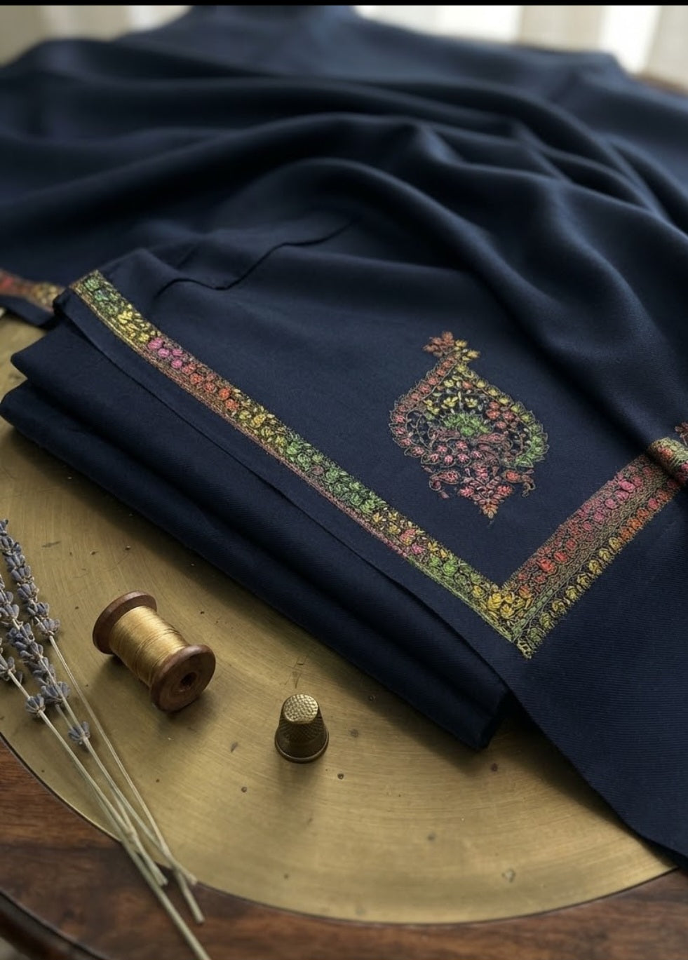 Embroidered three piece: woollen pashmina
