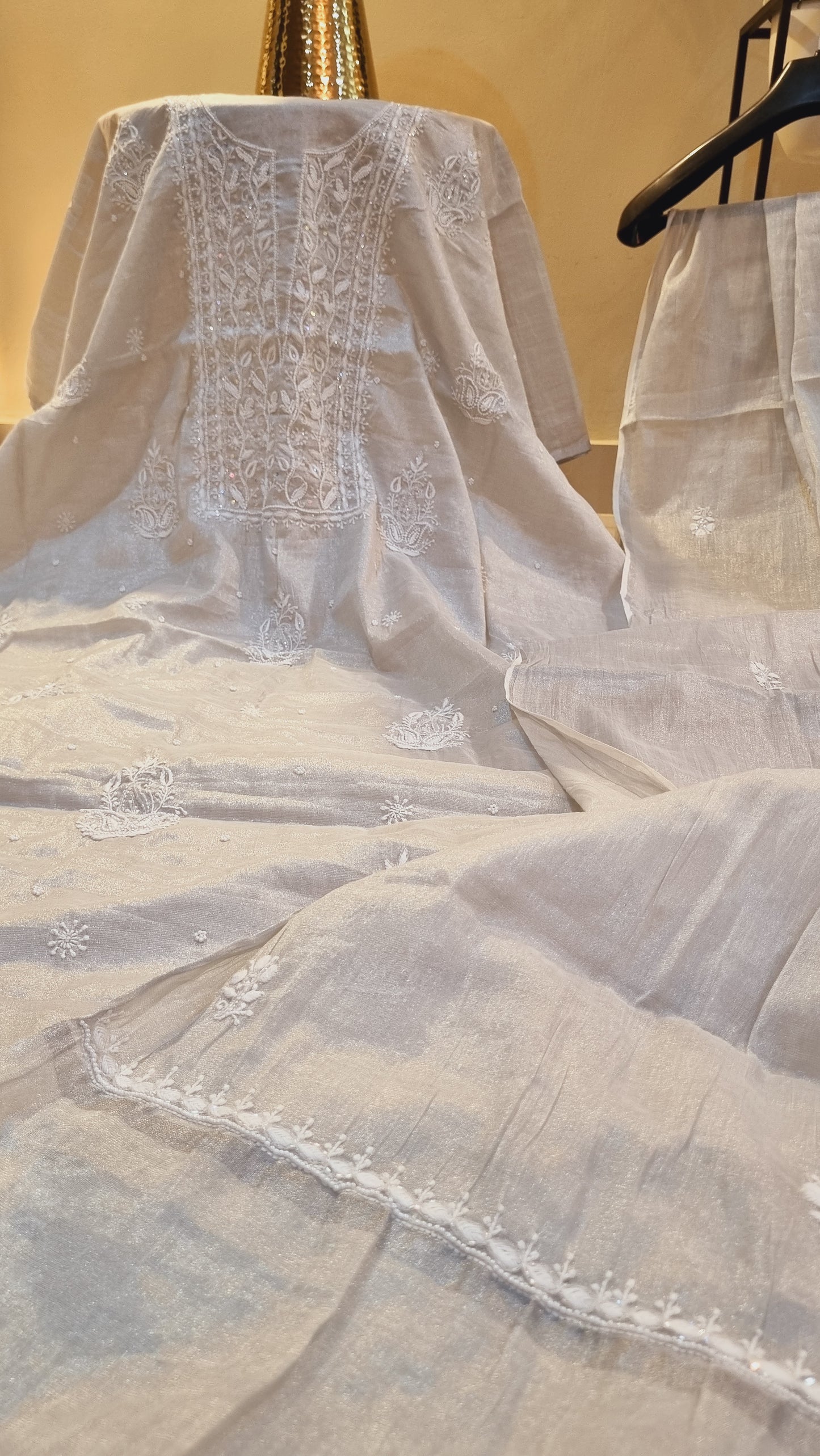 Chanderi silk chikankari suit