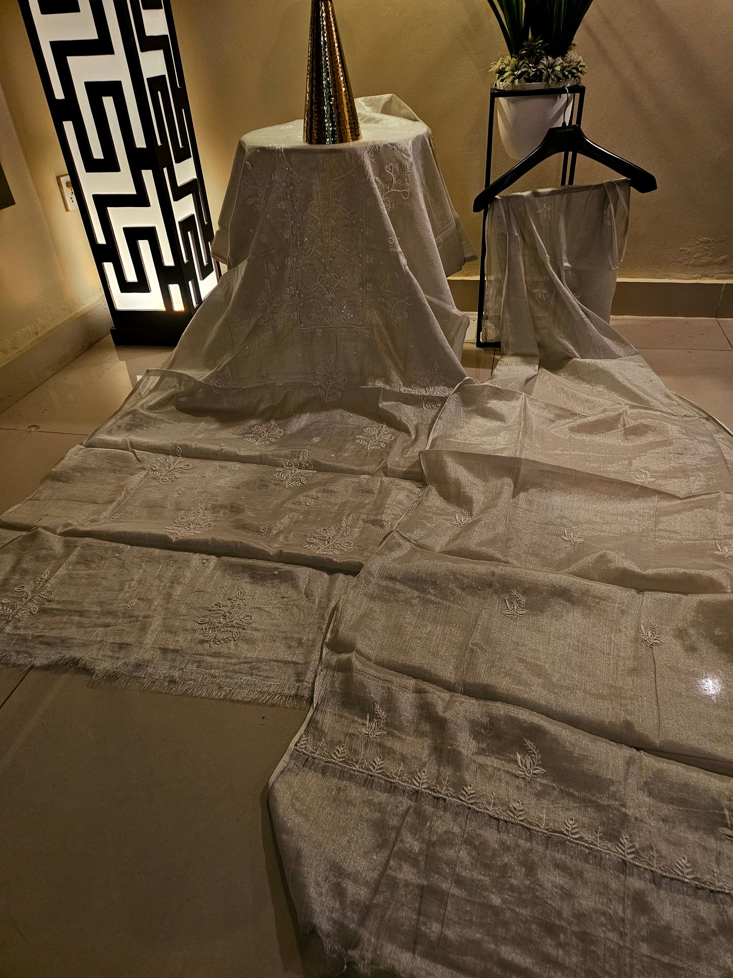 Chanderi silk chikankari suit