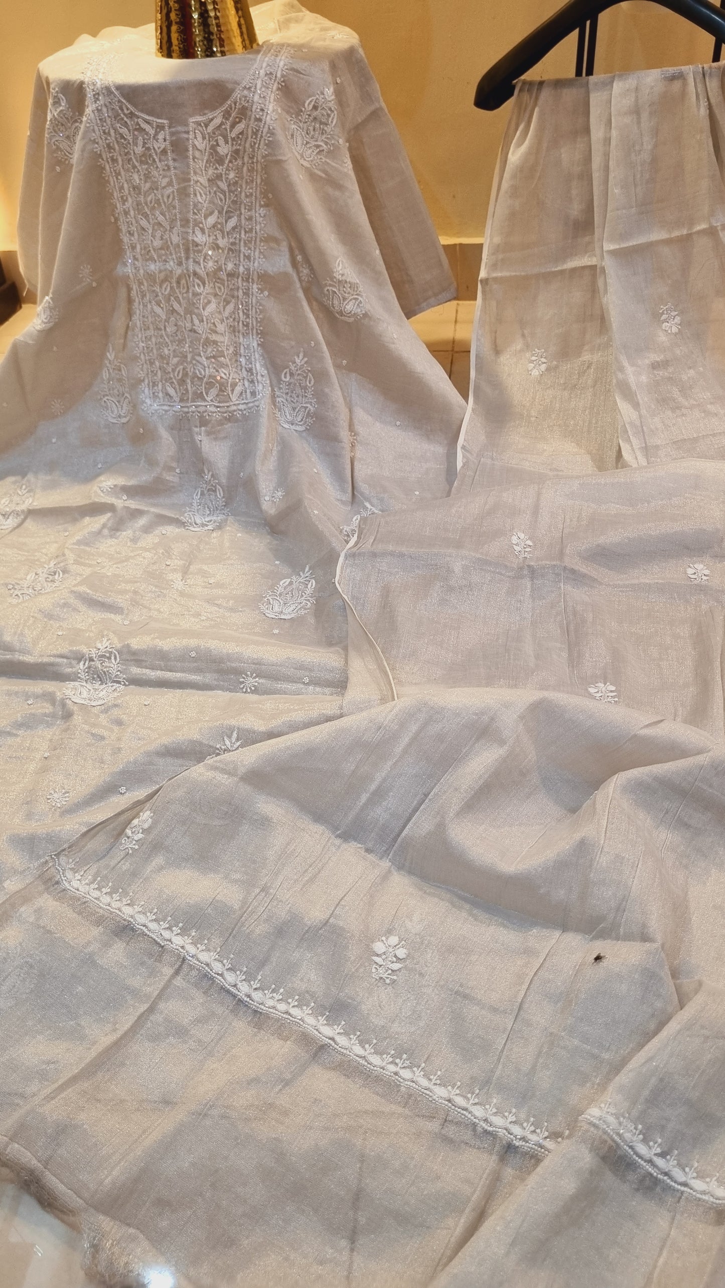 Chanderi silk chikankari suit
