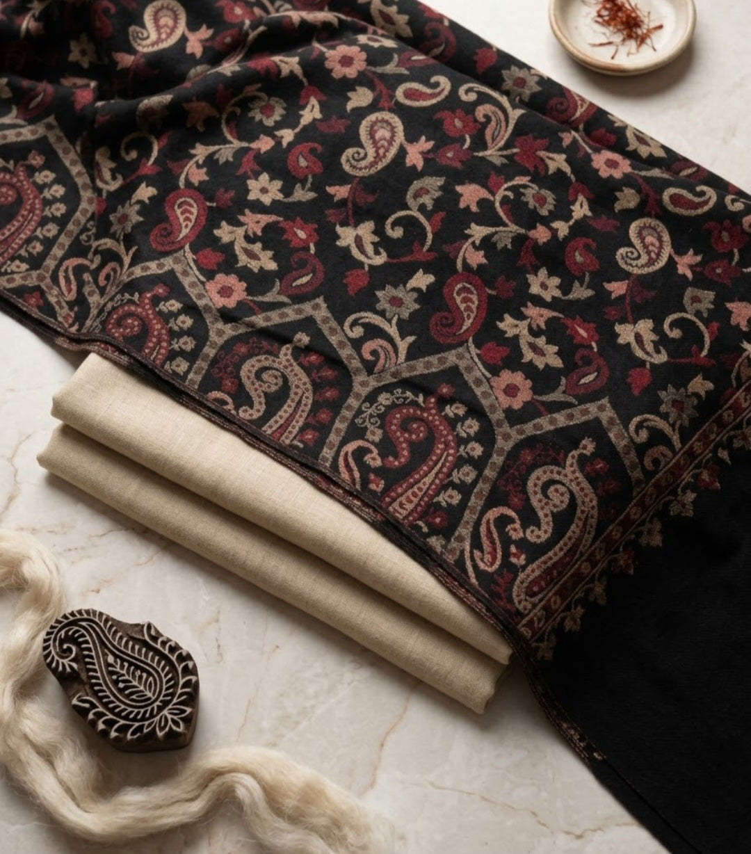 kaani suit: woollen pashmina