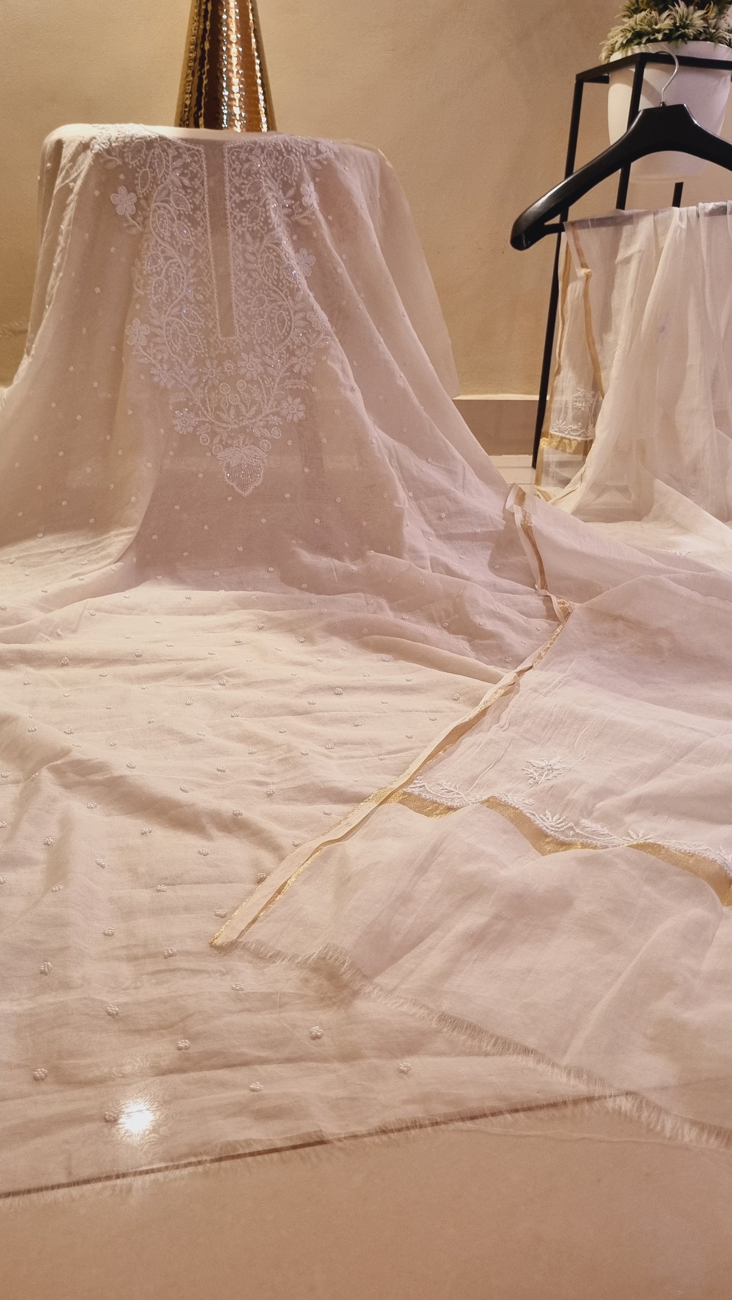 Mul chanderi chikankari suit