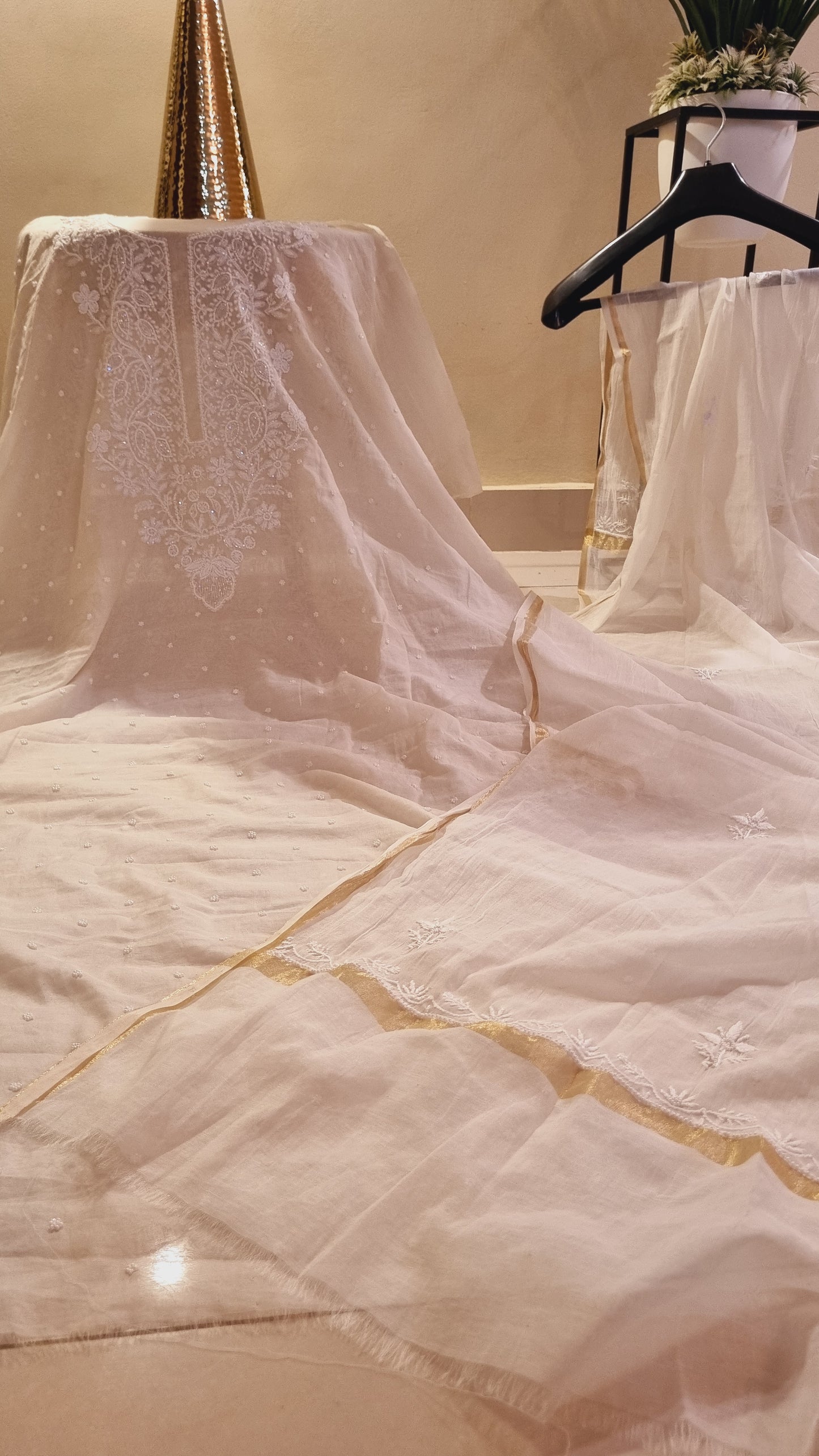 Mul chanderi chikankari suit