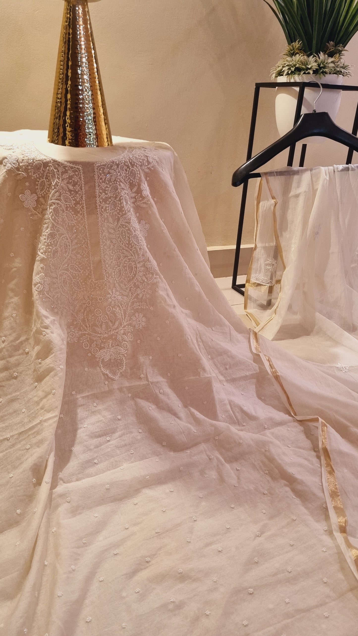 Mul chanderi chikankari suit