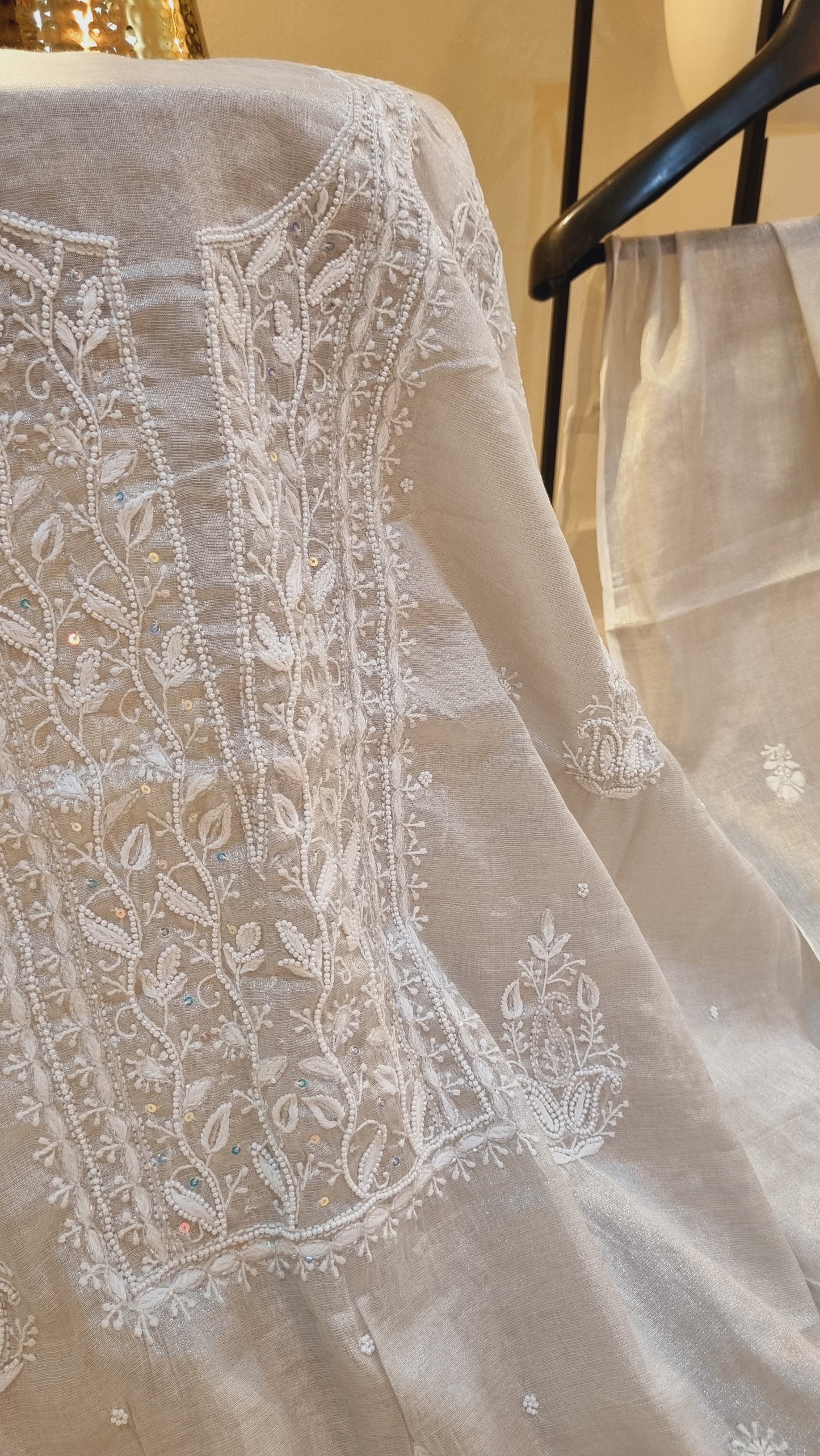 Chanderi silk chikankari suit