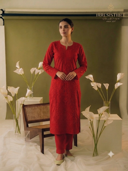 Red : Chikankari shirt