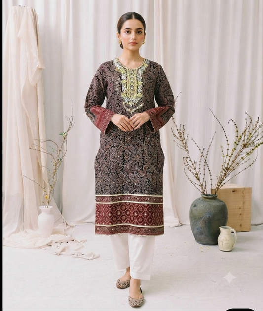 Ajrak lawn suit : Hand made