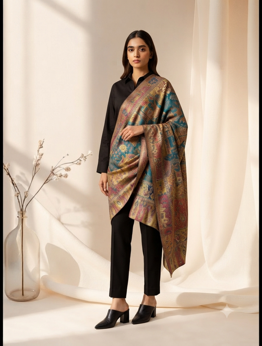 Reversible Shikargah: Toosh shawl