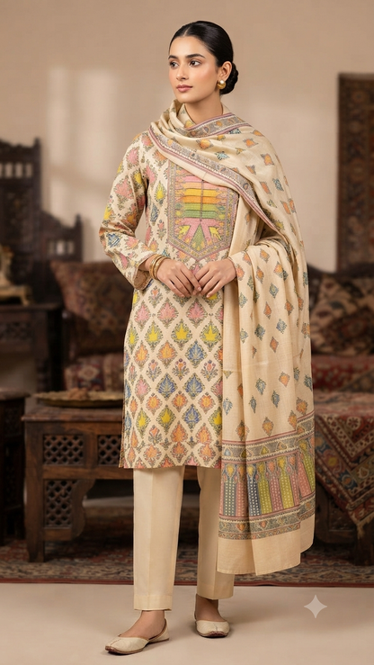 Woolen pashmina suit : Printed