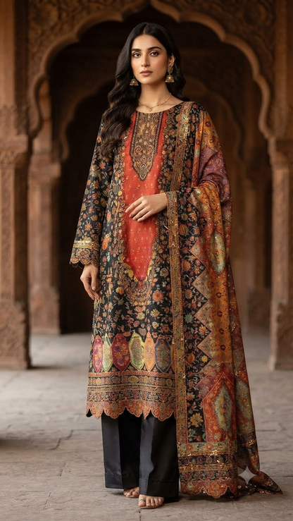 Silk kaani suit: Three piece