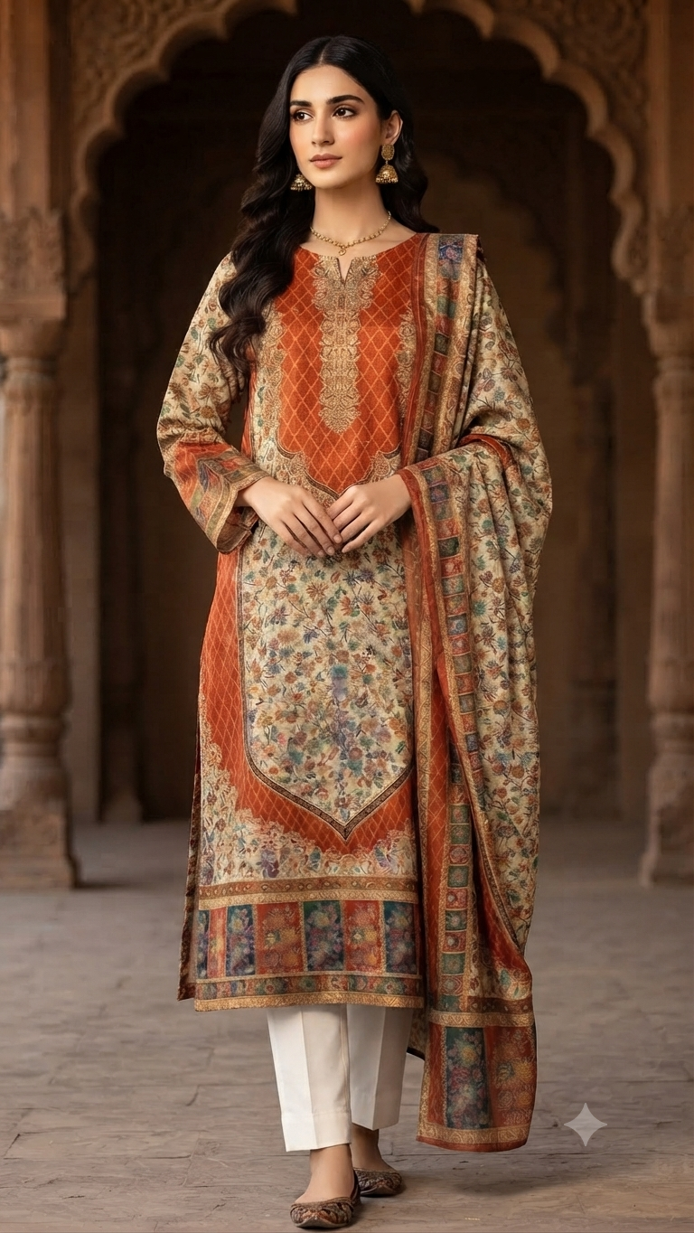 Silk kaani suit: Three piece