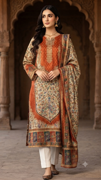 Silk kaani suit: Three piece