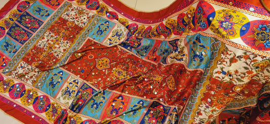 Silk printed dupata with mirror work