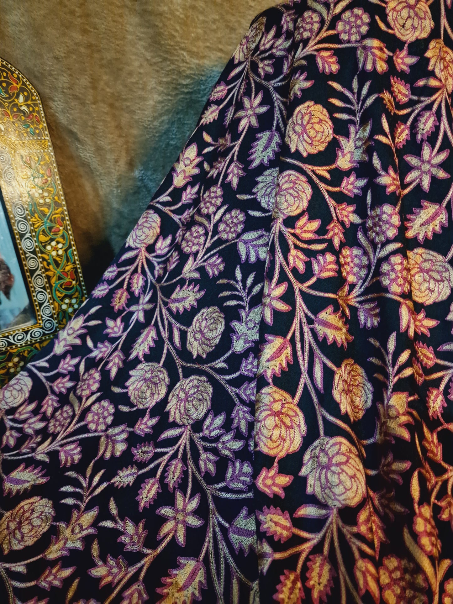 Resham embroidery shawl on toosh pashmina