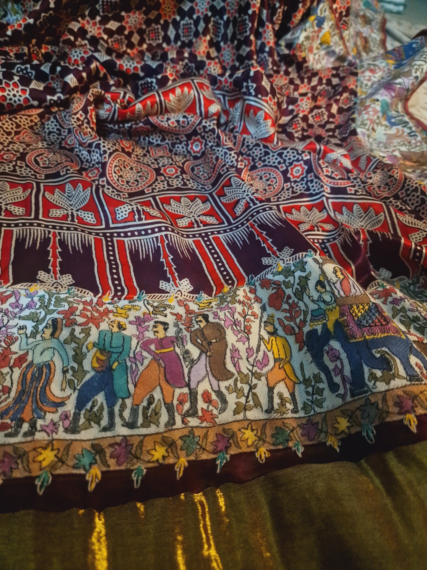 Pure silk ajrak shawl with kalamkr border