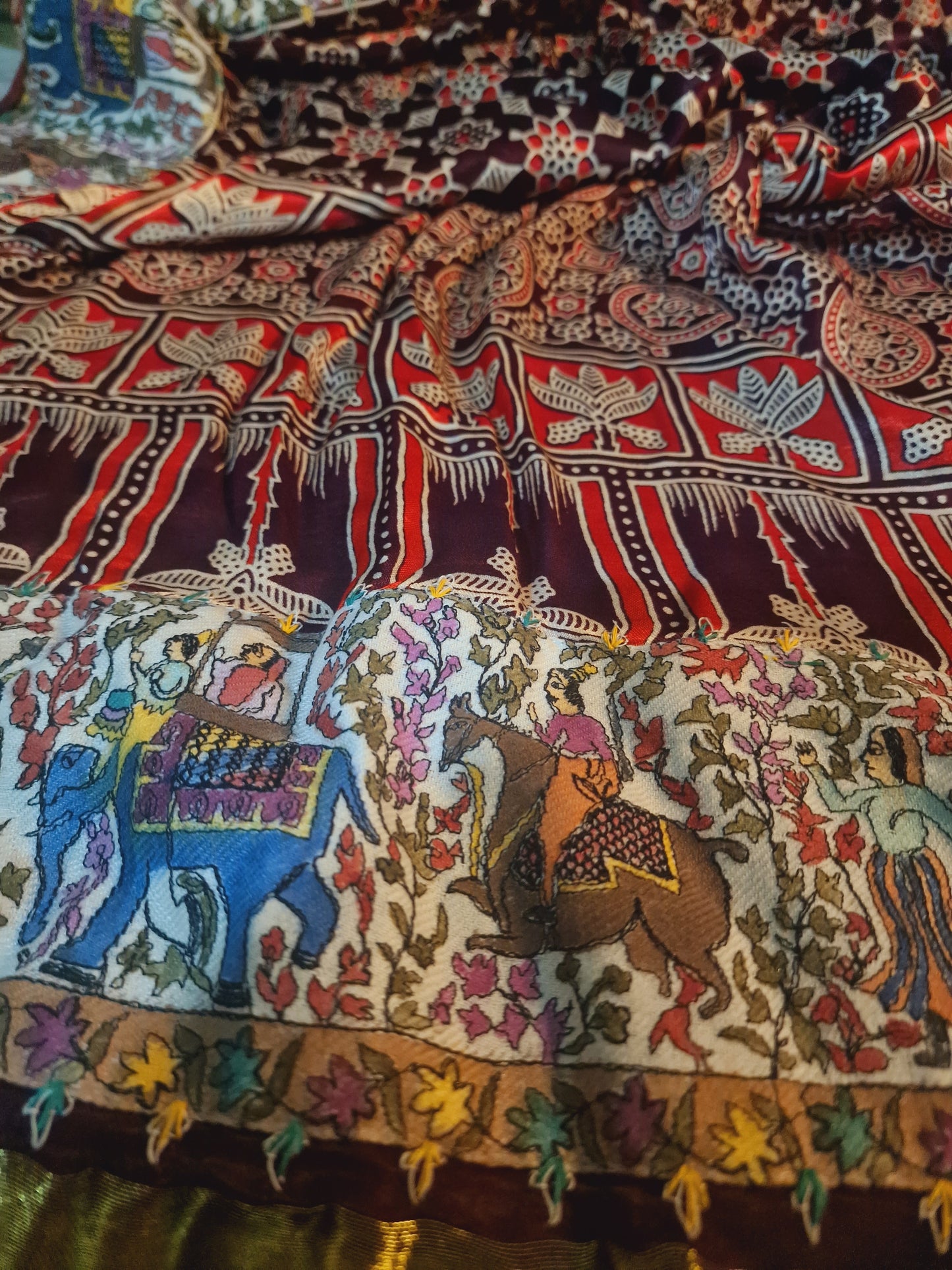 Pure silk ajrak shawl with kalamkr border