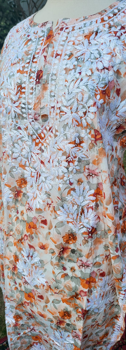 Floral chikankari: Hand Embroidered