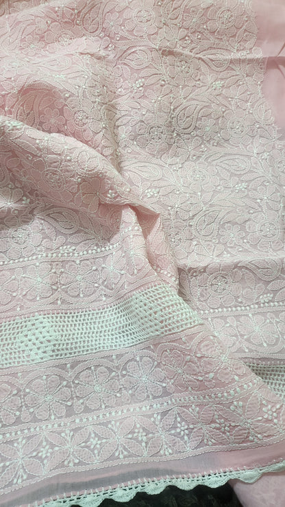 Chikankari shirt : lace insert