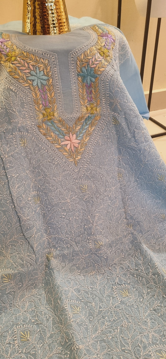 Parsi gara hand embroidered chikankari shirt