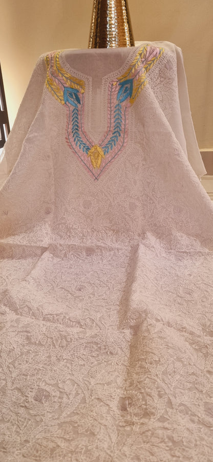 Parsi gara hand embroidered chikankari shirt