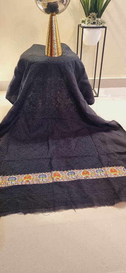 Chikankari shirt with kalamkar border