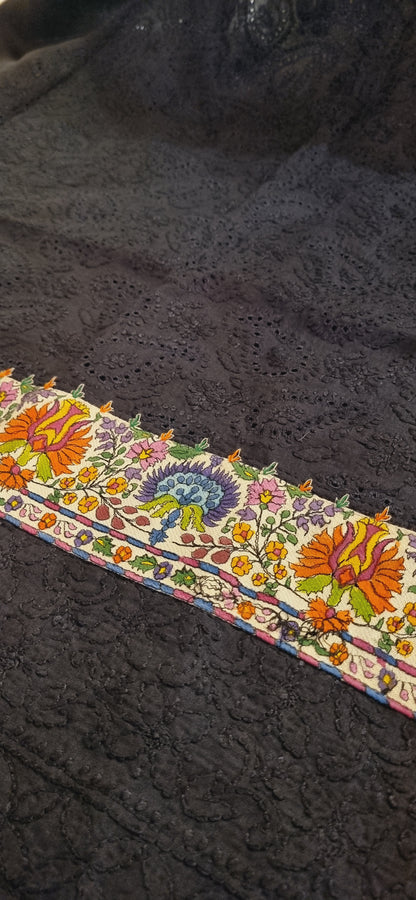 Chikankari shirt with kalamkar border