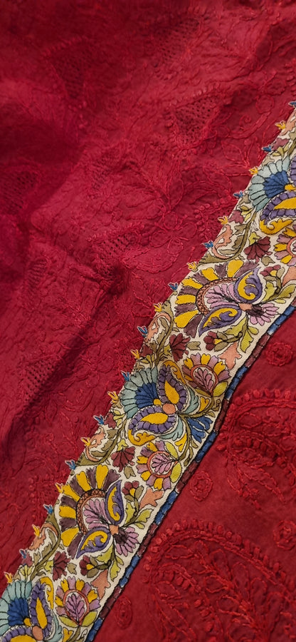 Chikankari shirt with kalamkar border