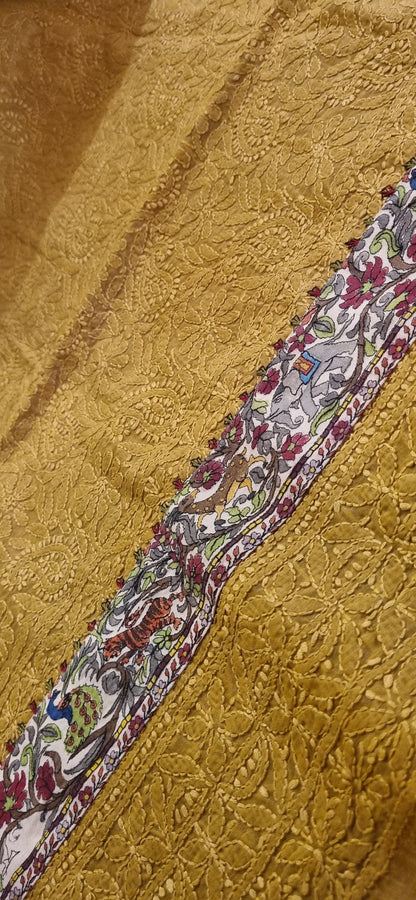 Chikankari shirt with kalamkar border