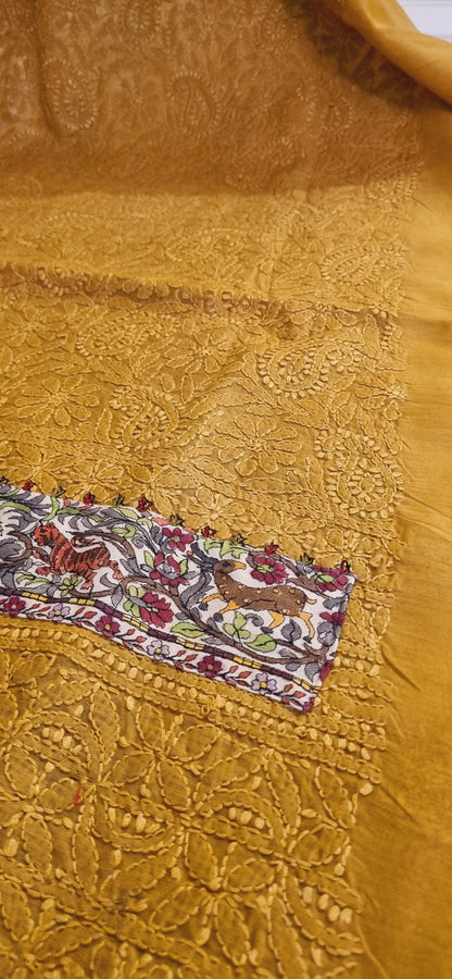 Chikankari shirt with kalamkar border