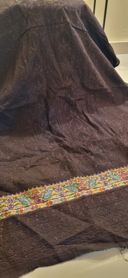 Chikankari shirt with kalamkar border