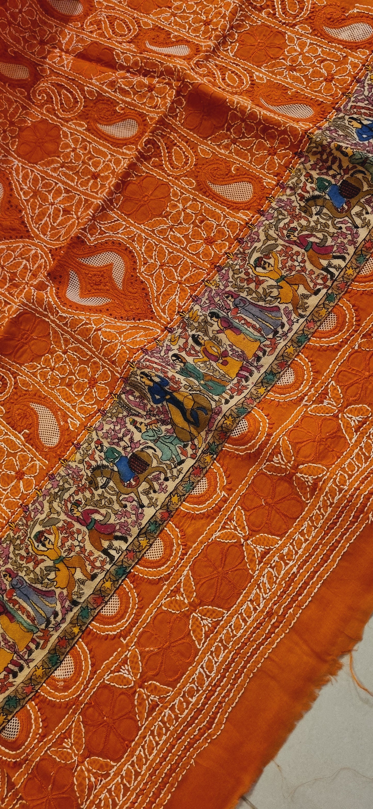 Chikankari shirt with kalamkar border