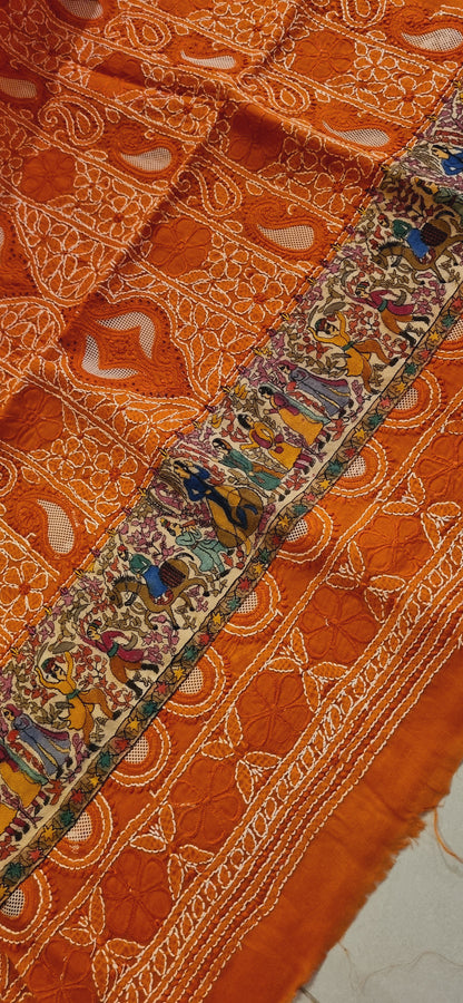 Chikankari shirt with kalamkar border