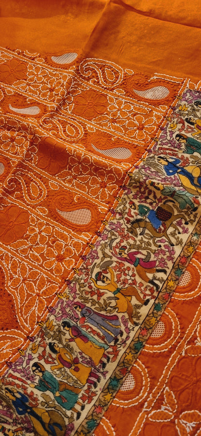 Chikankari shirt with kalamkar border