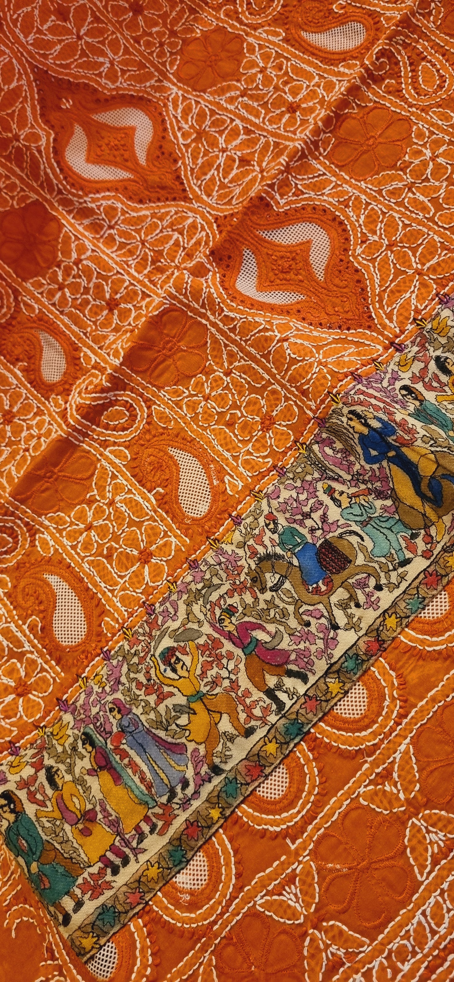 Chikankari shirt with kalamkar border