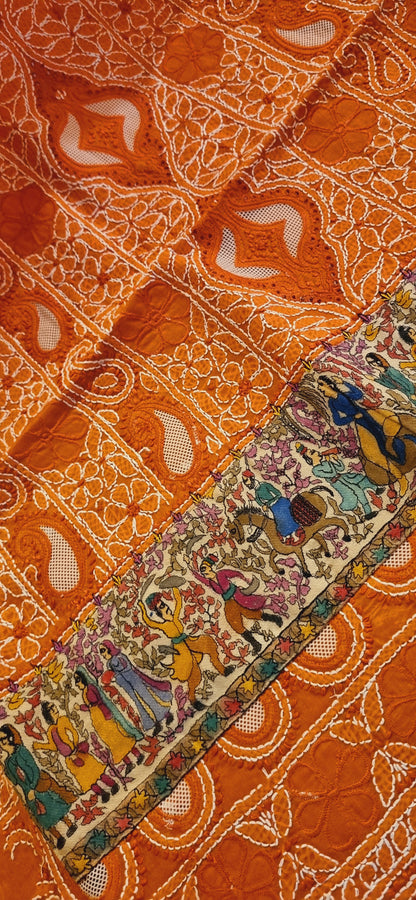 Chikankari shirt with kalamkar border