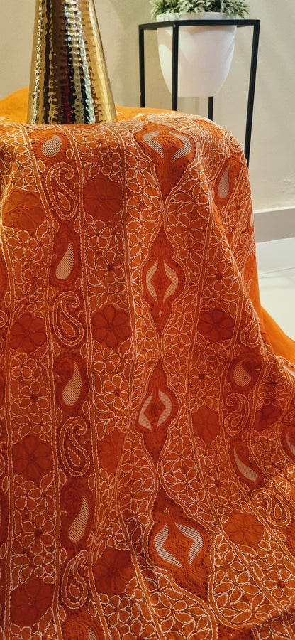 Chikankari shirt with kalamkar border