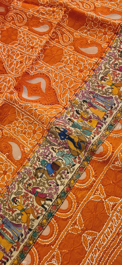 Chikankari shirt with kalamkar border