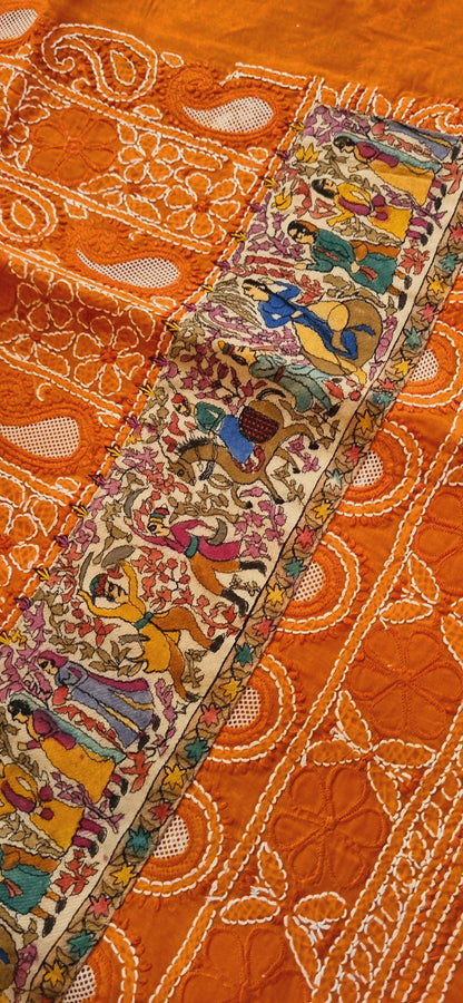 Chikankari shirt with kalamkar border