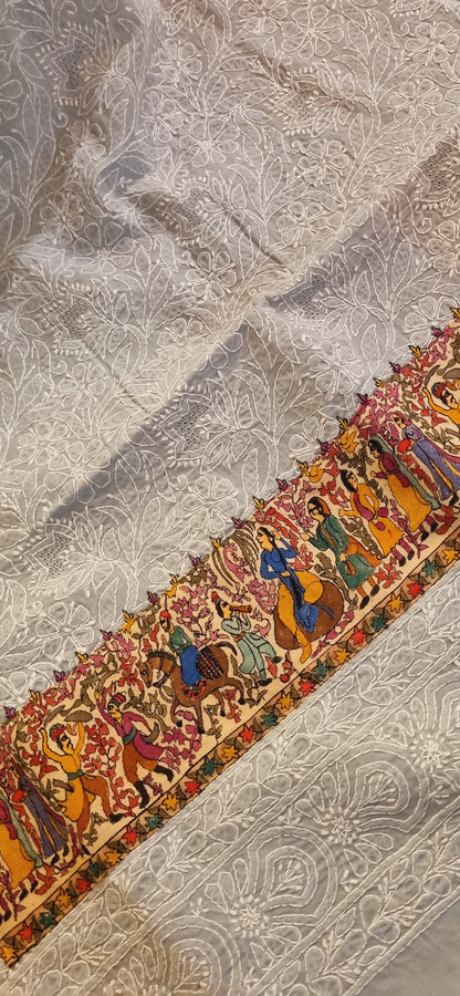 Chikankari shirt with kalamkar border