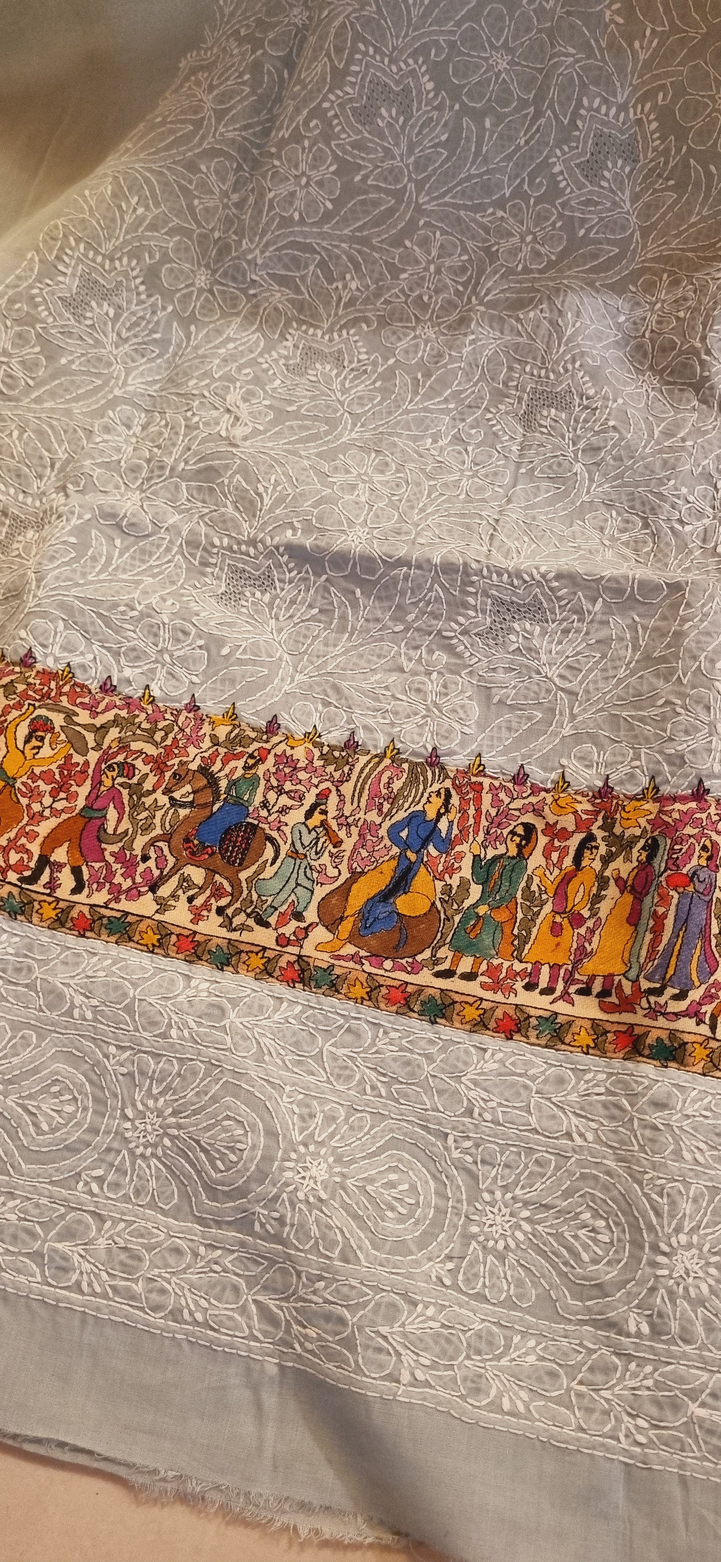 Chikankari shirt with kalamkar border