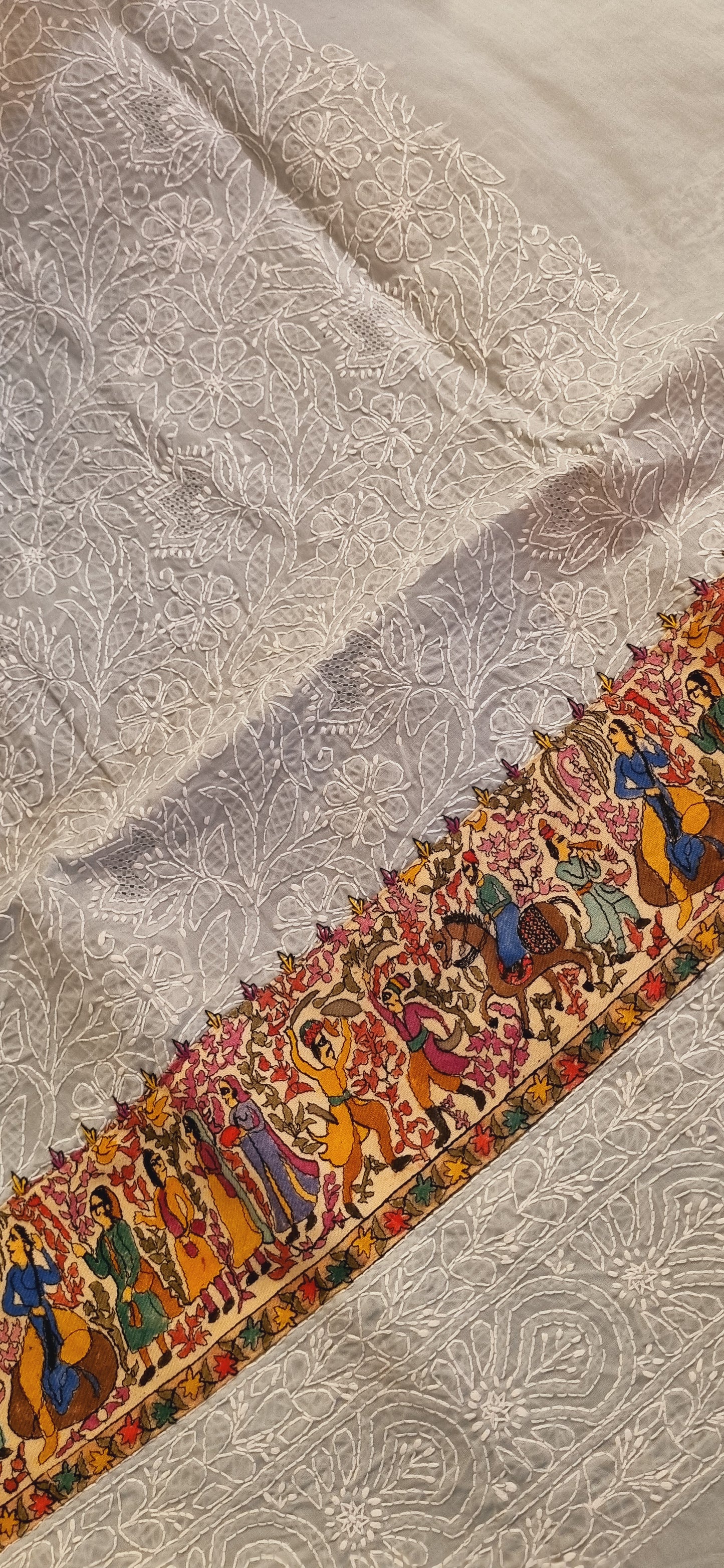 Chikankari shirt with kalamkar border