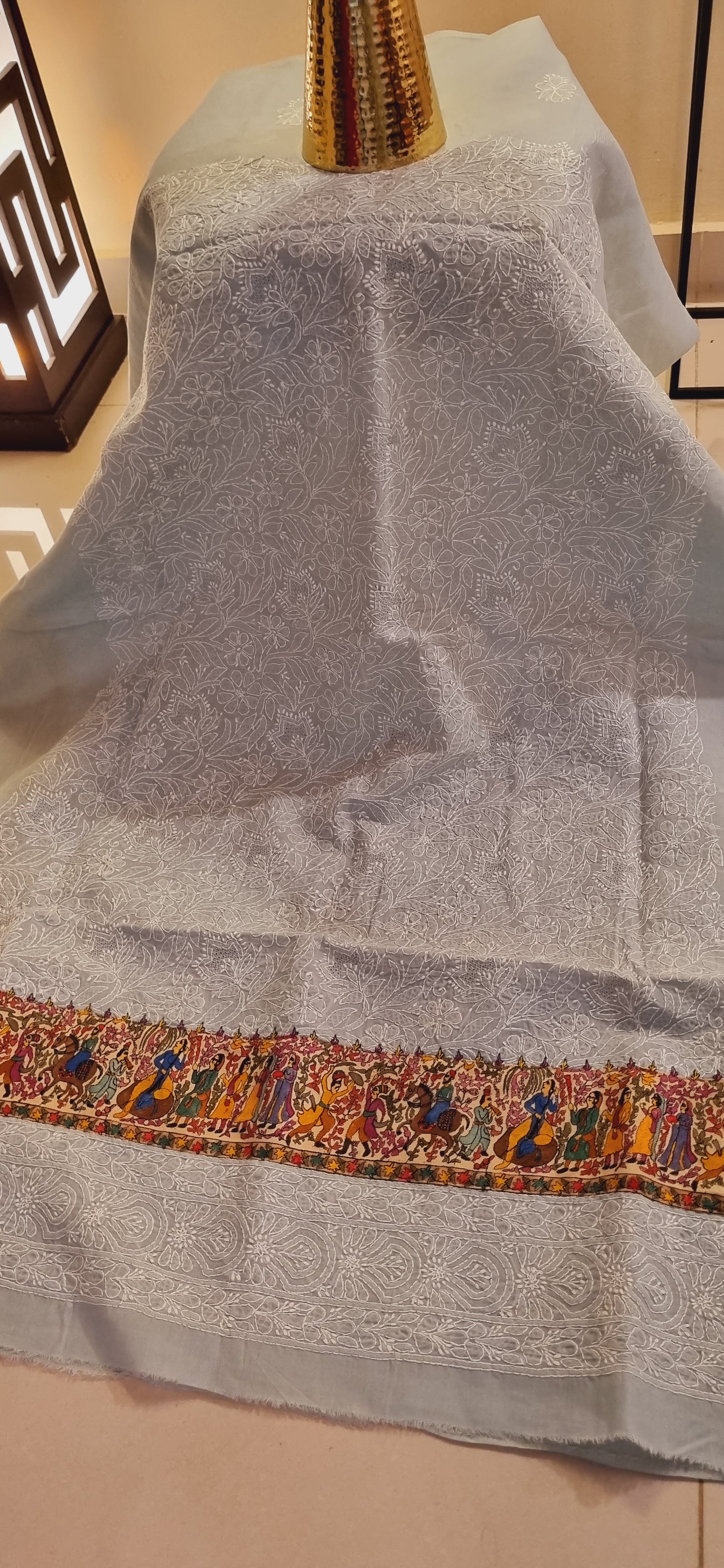 Chikankari shirt with kalamkar border