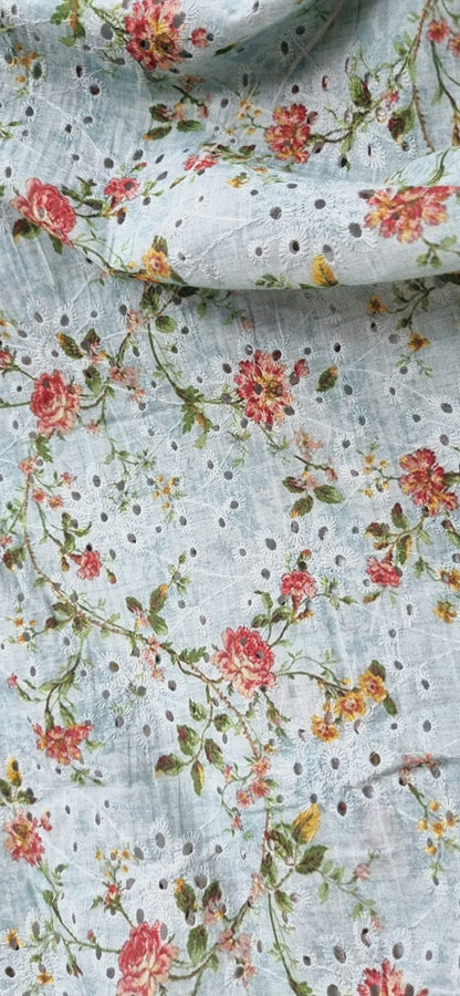 Chikan embroidered lawn printed shirt