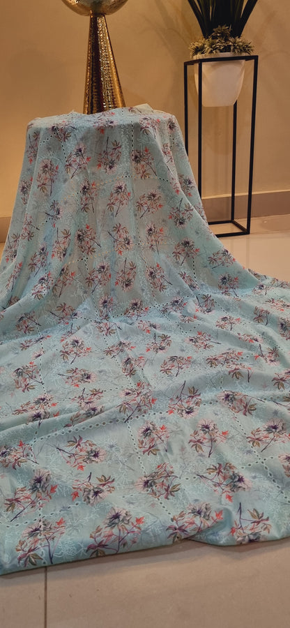 Chikan embroidered lawn printed shirt