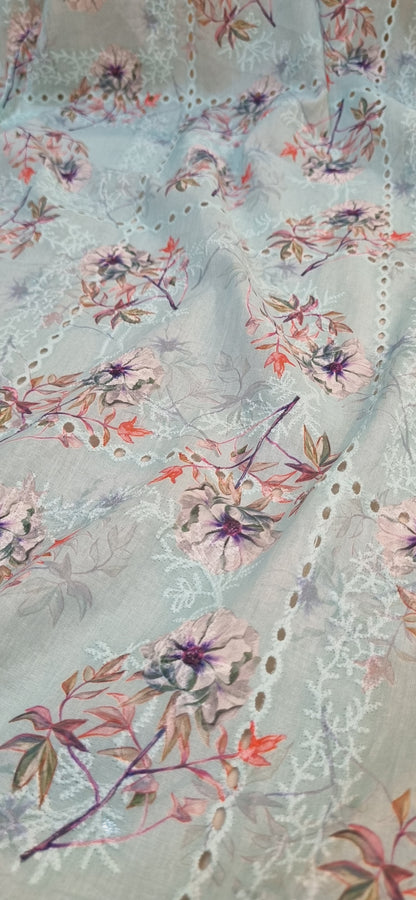 Chikan embroidered lawn printed shirt